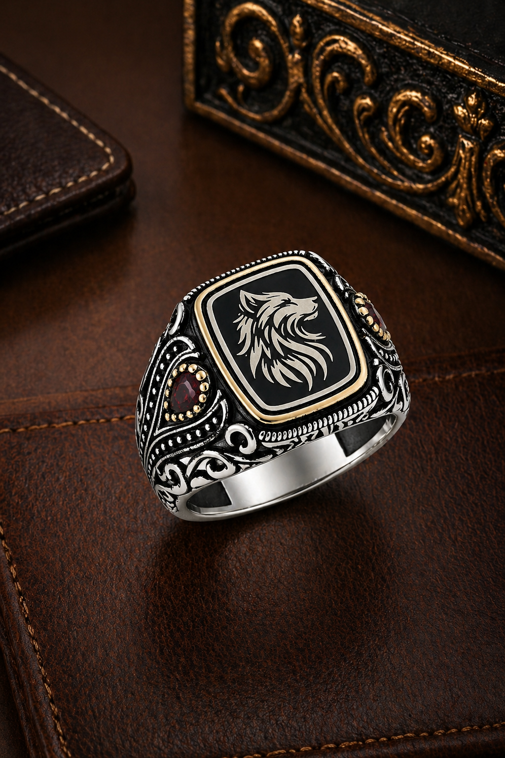 925 AYAR KURT FİGÜRLÜ ERKEK GÜMÜŞ YÜZÜK