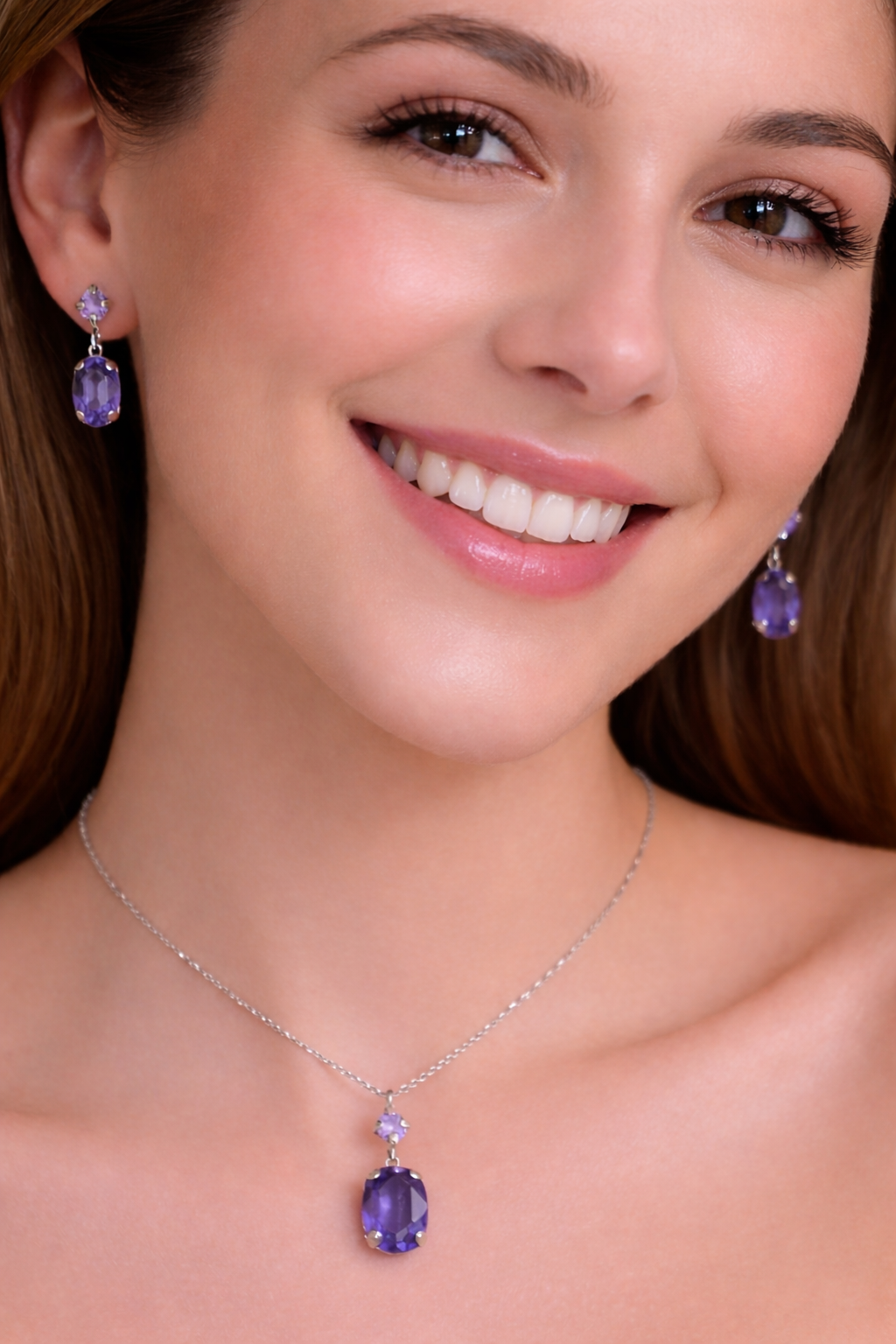 925 AYAR LACİVER SWAROVSKİ TAŞLI İKİLİ GÜMÜŞ SET