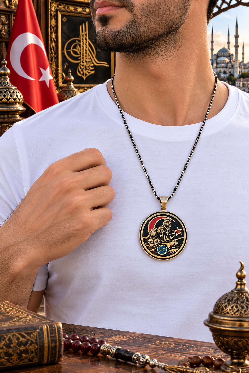 925 AYAR  MİNE KAPLAMA BOZKURT FİGÜRLÜ ERKEK GÜMÜŞ YÜZÜK