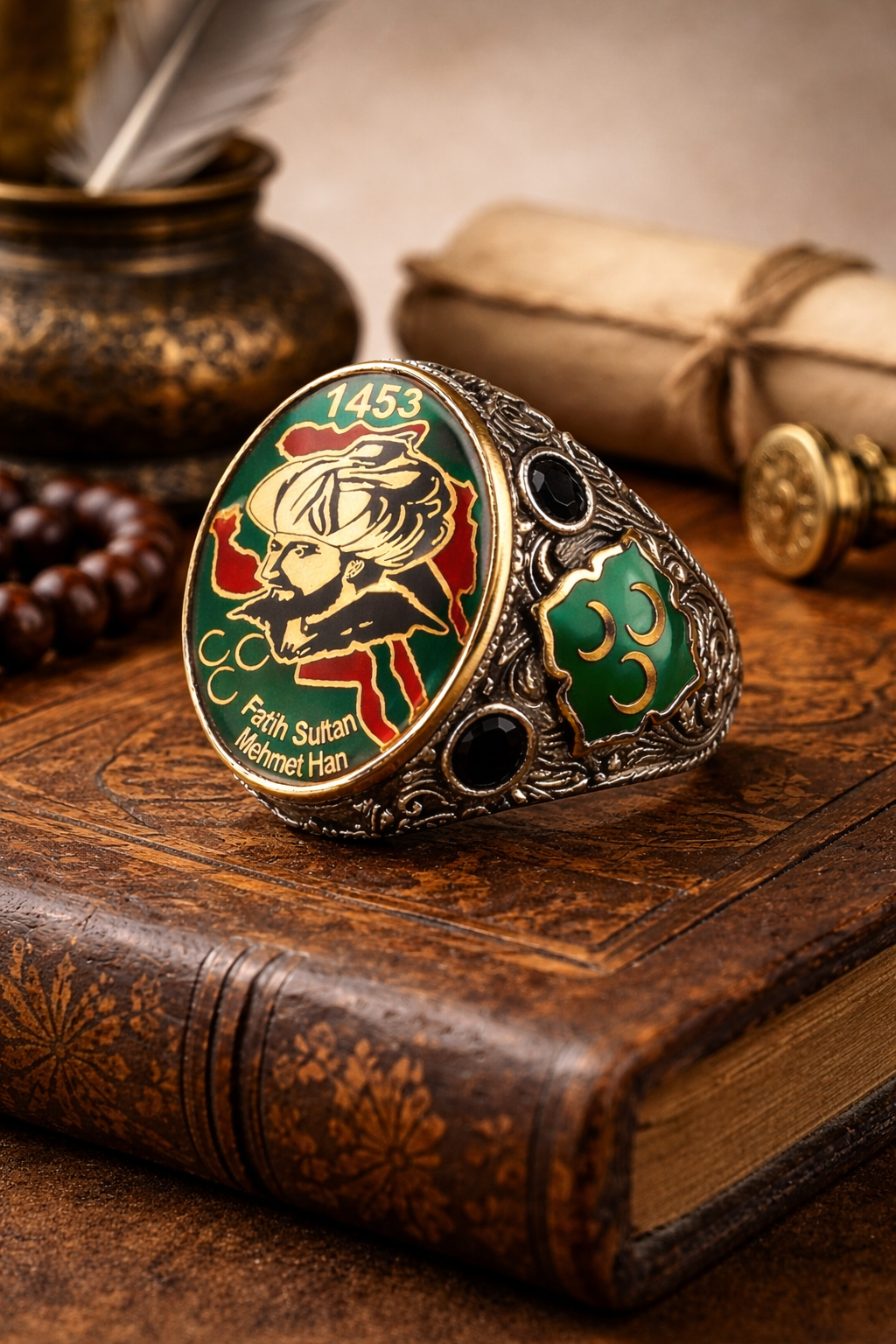 925 AYAR MİNE KAPLAMA FATİH SULTAN HAN FETİH ERKEK GÜMÜŞ YÜZÜK