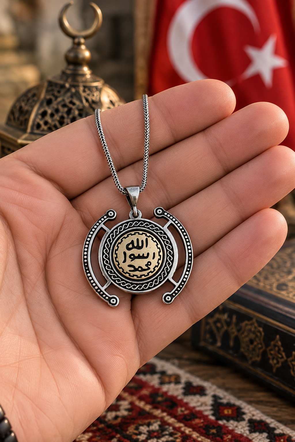 925 AYAR MÜHRÜ ŞERİF  ( ŞEREFLİ MÜHÜR) YAZILI ERKEK GÜMÜŞ KOLYE