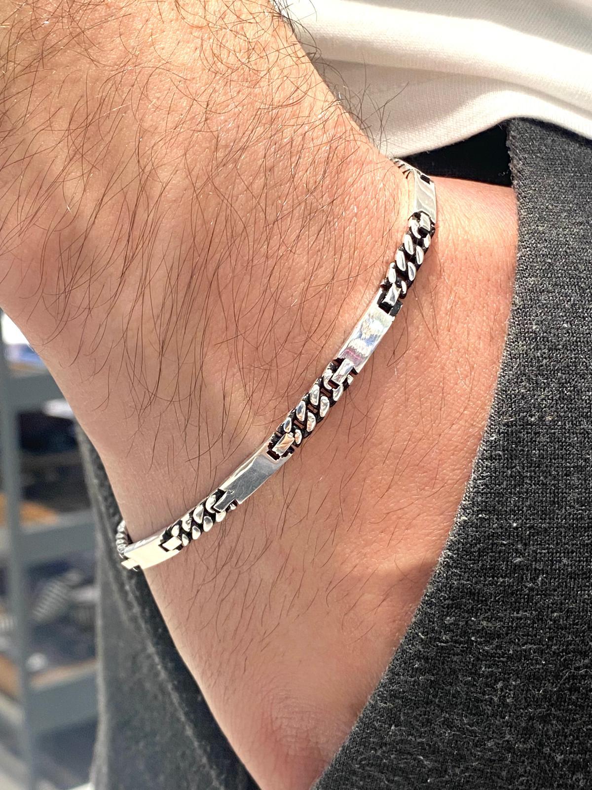 925 AYAR ÖRGÜ DESENLİ ERKEK GÜMÜŞ BİLEKLİK