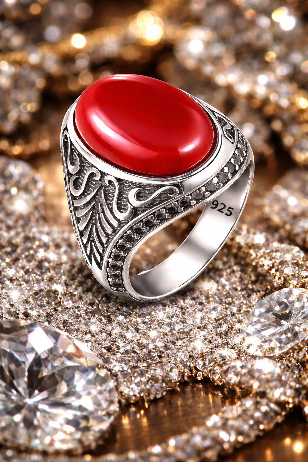 925 AYAR OVAL AKİK TAŞLI ERKEK GÜMÜŞ YÜZÜK