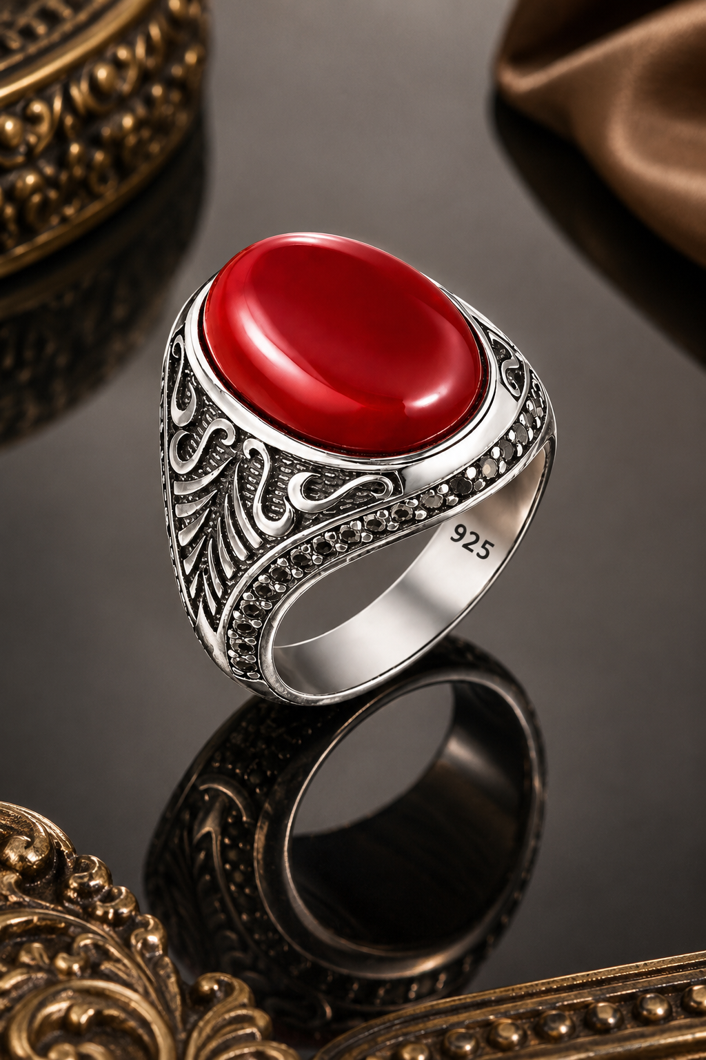 925 AYAR OVAL AKİK TAŞLI ERKEK GÜMÜŞ YÜZÜK