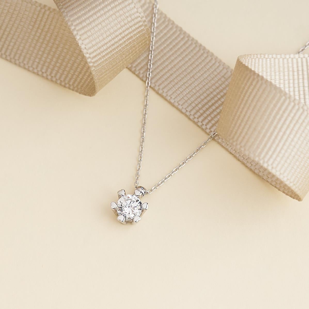 925 AYAR RADYUM KAPLAMA SWAROVSKİ 6 TIRNAKLI TEK TAŞ GÜMÜŞ KOLYE