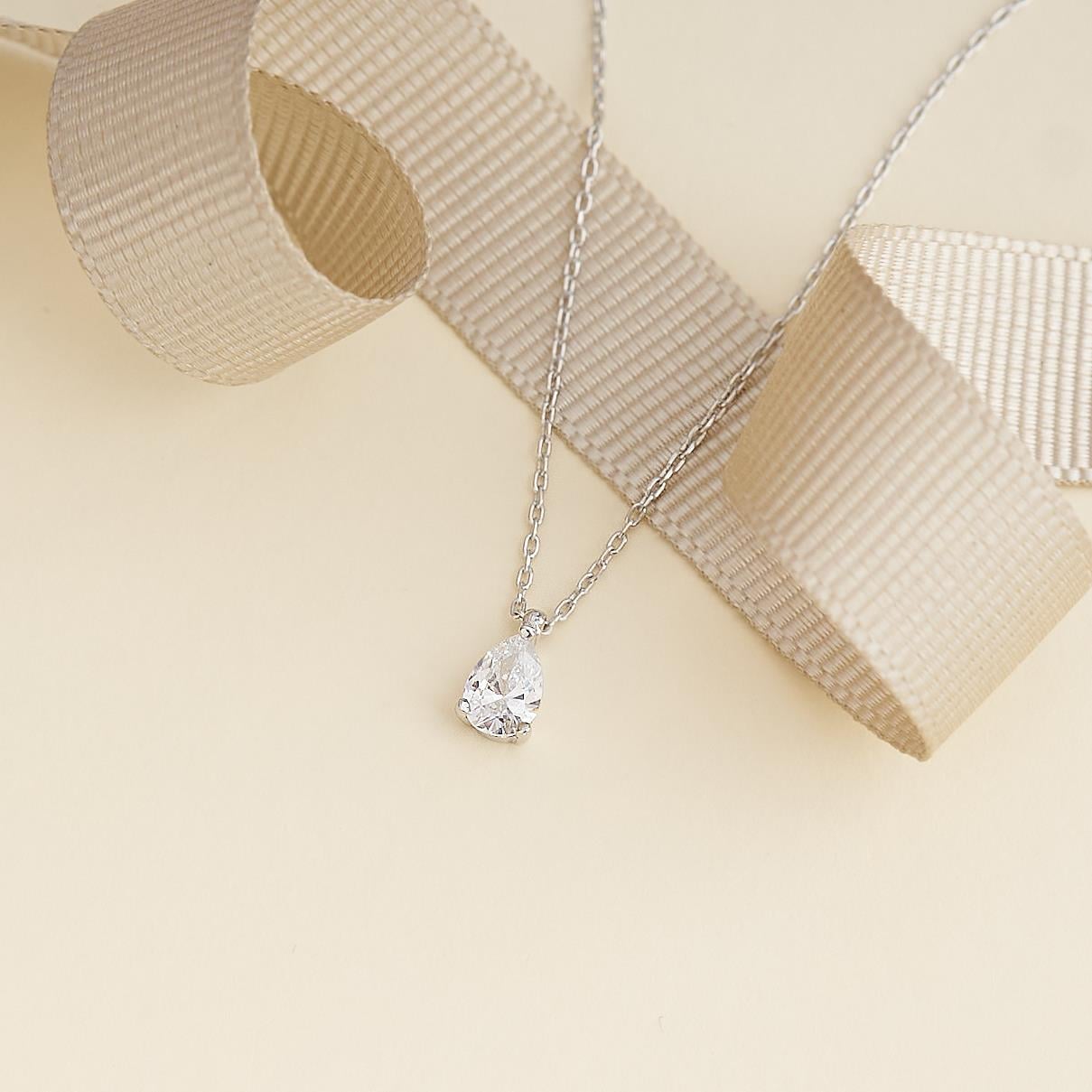 925 AYAR RADYUM KAPLAMA SWAROVSKİ SU DAMLASI TEK TAŞ GÜMÜŞ KOLYE