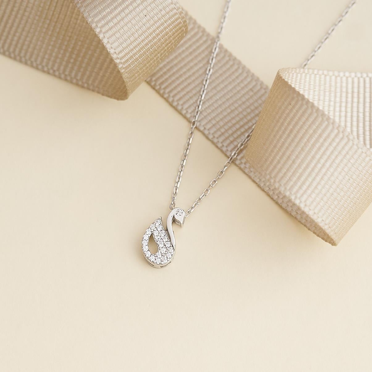925 AYAR RADYUM KAPLAMA SWAROVSKİ TAŞLI GÜMÜŞ KUĞU KOLYE