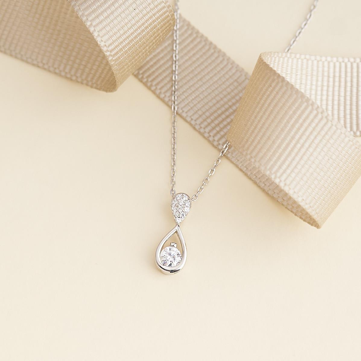 925 AYAR RADYUM KAPLAMA SWAROVSKİ TEK TAŞLI DAMLA GÜMÜŞ KOLYE