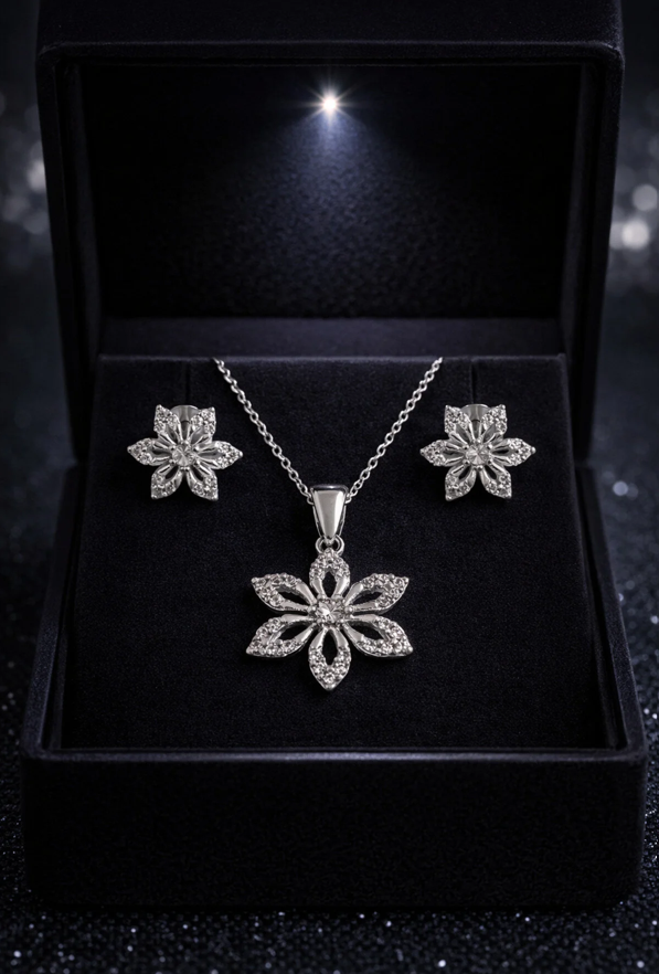 925 AYAR RODYUM KAPLAMA LOTUS YILDIZI GÜMÜŞ SET