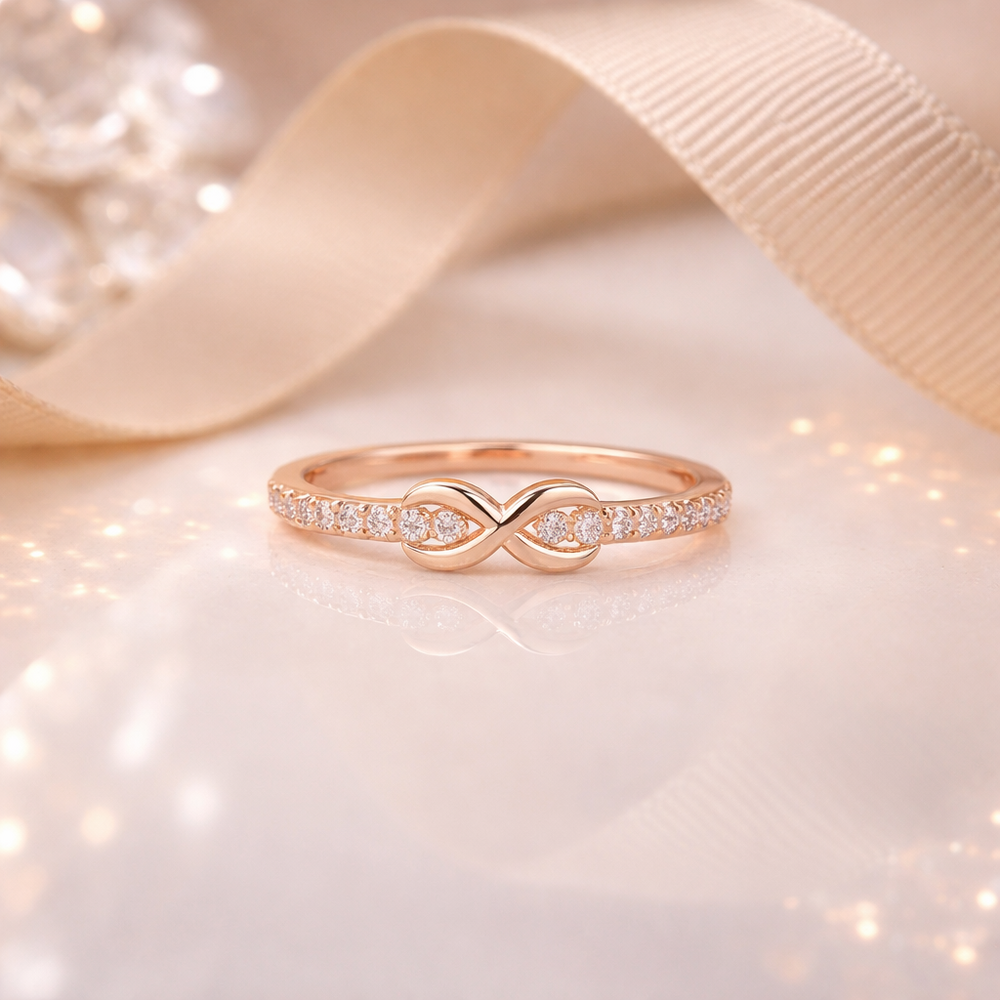 925 AYAR ROSE GOLD KAPLAMA SIRA ZİRKON TAŞLI SONSUZLUK GÜMÜŞ YÜZÜK