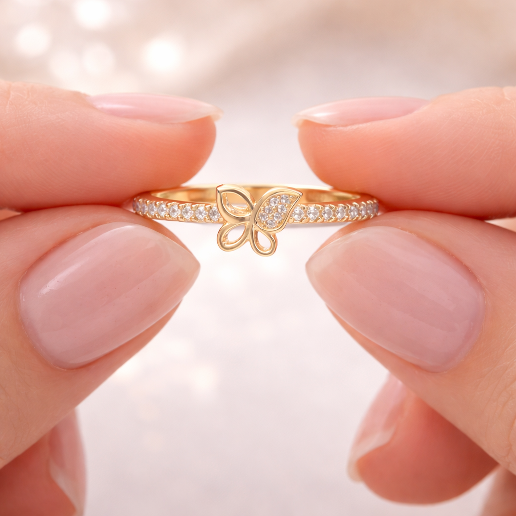 925 AYAR ROSE GOLD KAPLAMA ZİRKON TAŞLI KELEBEK GÜMÜŞ YÜZÜK 