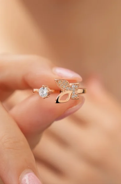 925 AYAR ROSE GOLD KAPLAMA ZİRKON TAŞLI KELEBEK GÜMÜŞ YÜZÜK