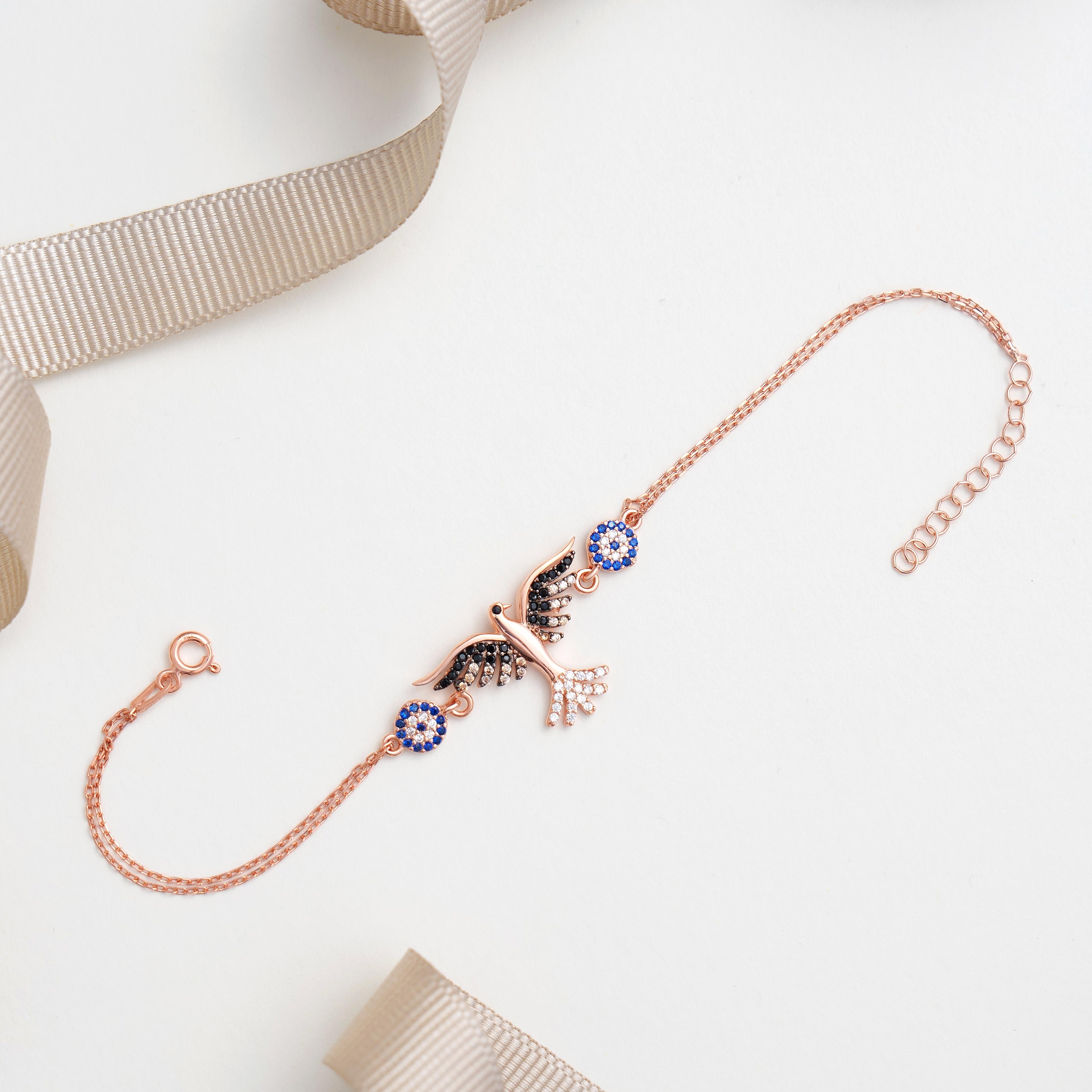 925 AYAR ROSE KAPLAMA ANKA KUŞU GÜMÜŞ BİLEKLİK