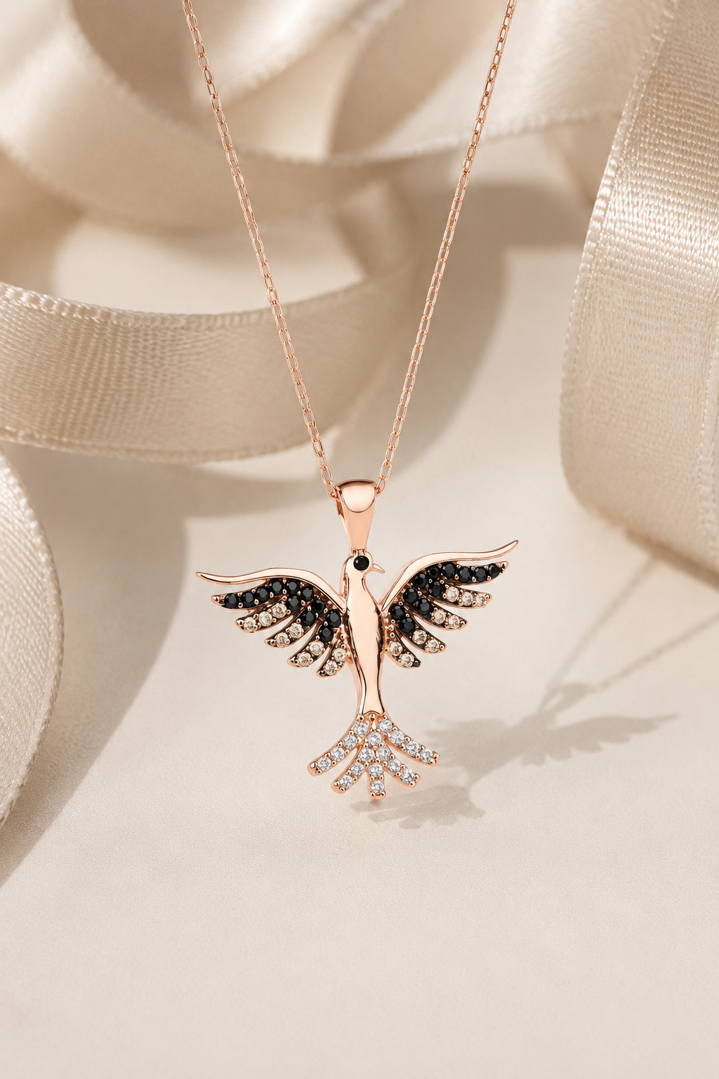 925 AYAR  ROSE KAPLAMA ANKA KUŞU GÜMÜŞ KOLYE