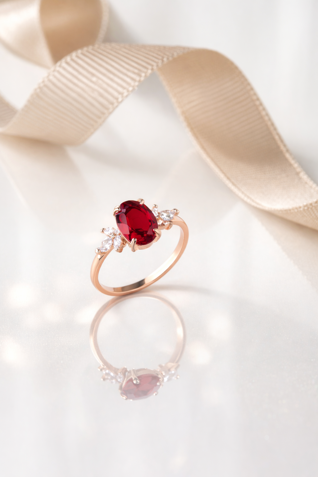 925 AYAR ROSE KAPLAMA KIRMIZI OVAL ZİRKON TAŞLI GÜMÜŞ YÜZÜK