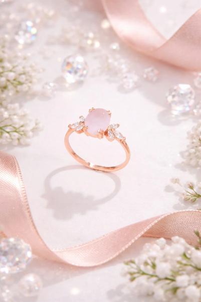 925 AYAR ROSE KAPLAMA OVAL KUVARS TAŞLI GÜMÜŞ YÜZÜK