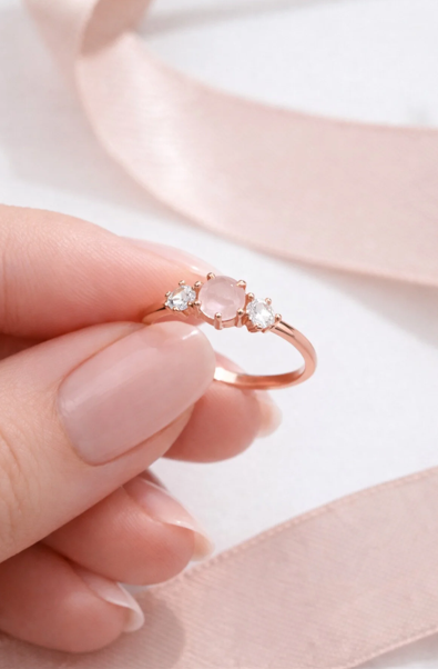 925 AYAR ROSE KAPLAMA PEMBE KUVARS TAŞLI GÜMÜŞ YÜZÜK