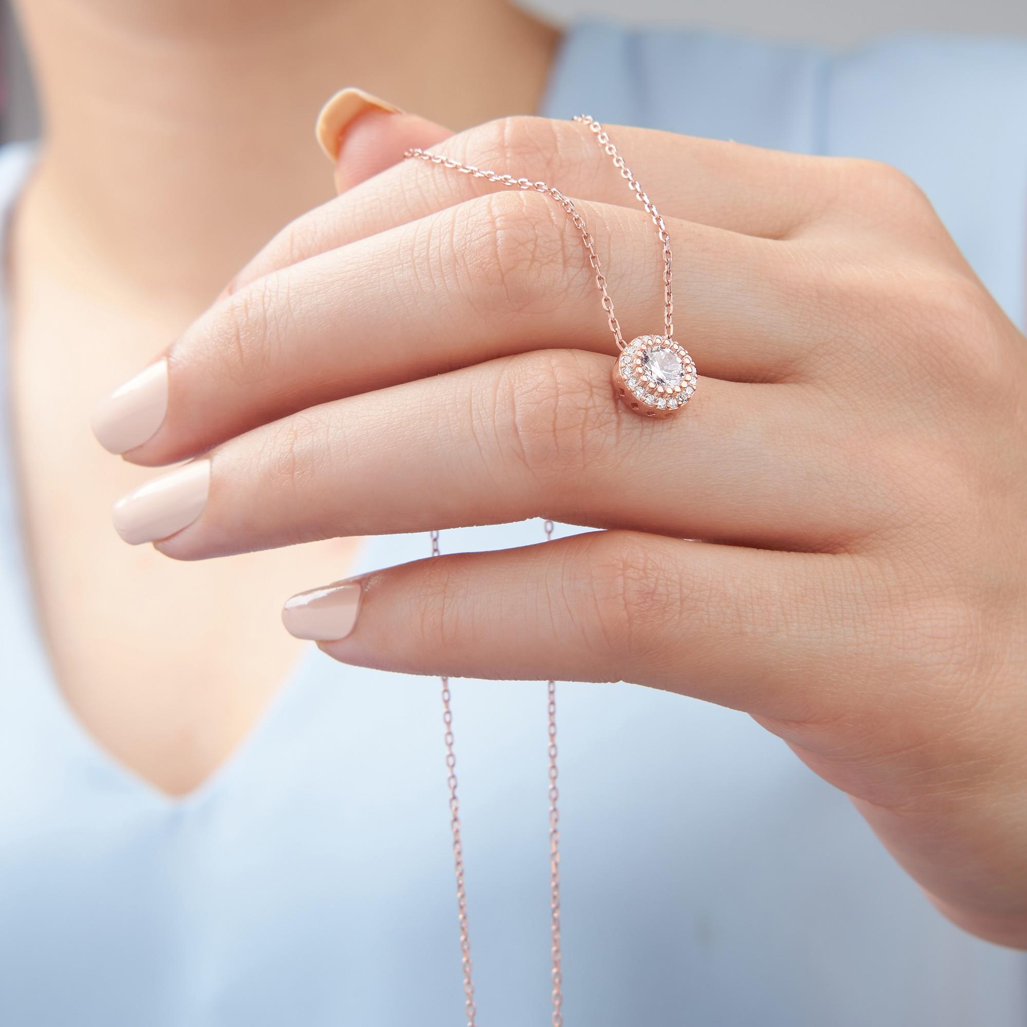 925 Ayar Rose Kaplama Tektaş Gümüş Kolye