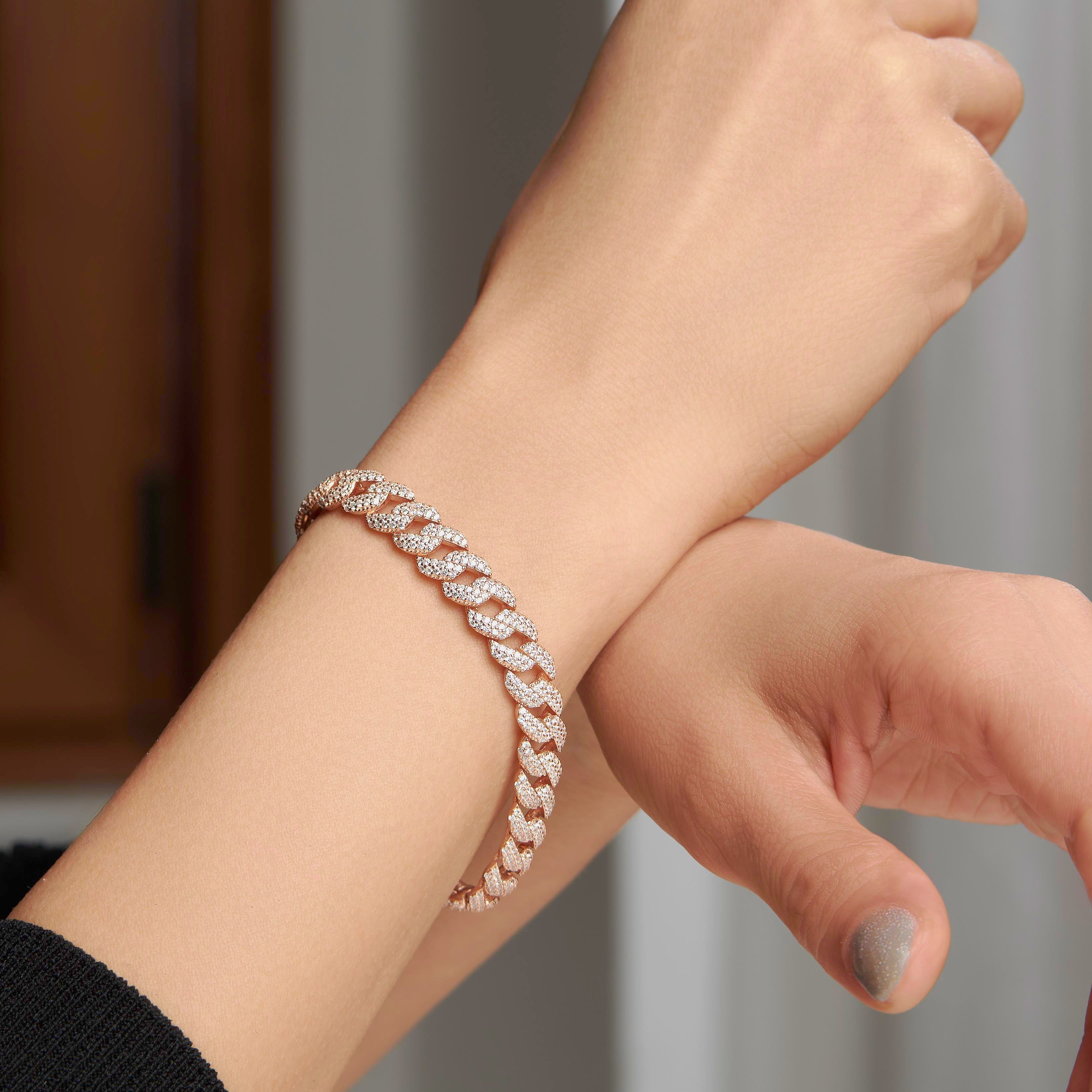925 Ayar Rose Kaplama Zirkon Taşlı Gurmet Model Gümüş Bileklik