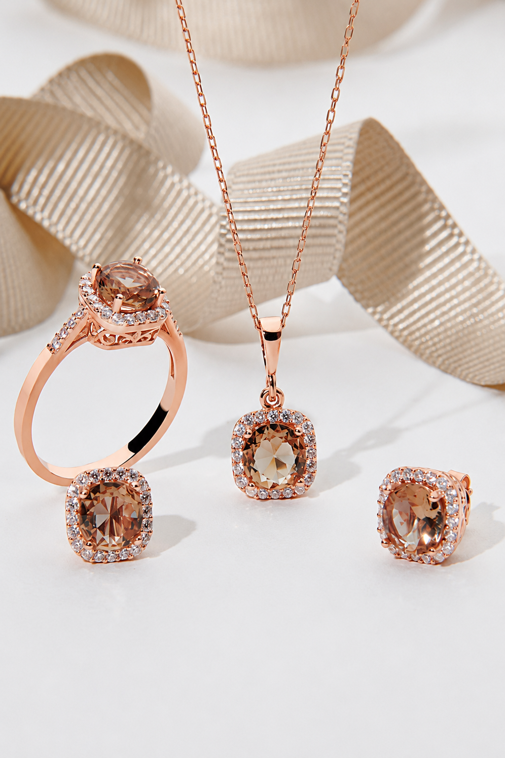 925 AYAR ROSE KAPLAMA ZULTANİT TAŞLI GÜMÜŞ ÜÇLÜ SET