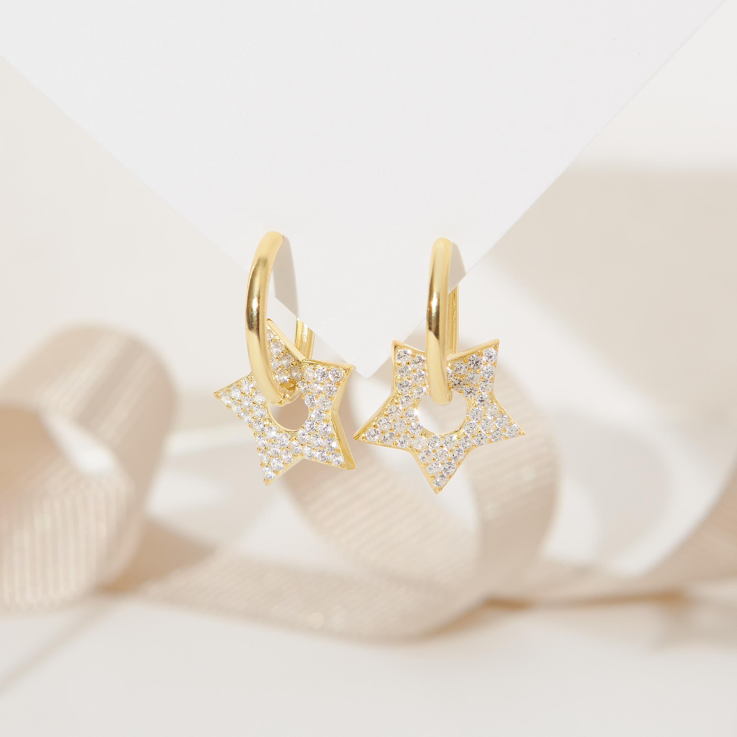 925 Ayar Sarı Altın Kaplama Yıldız Gümüş Küpe