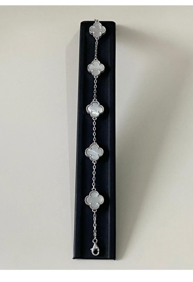 925 RADYUM KAPLAMA SEDEF TAŞLI 5 YONCALI UNISEX GÜMÜŞ BİLEKLİK