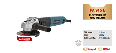 Proter PA 915 E Devir Ayarlı  Avuç Taşlama 900W