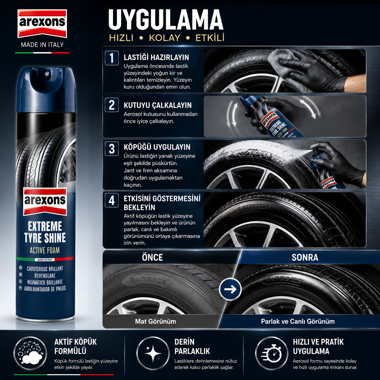 Arexons Lastik Siyahlatıcı ve Koruyucu Süt 400ml