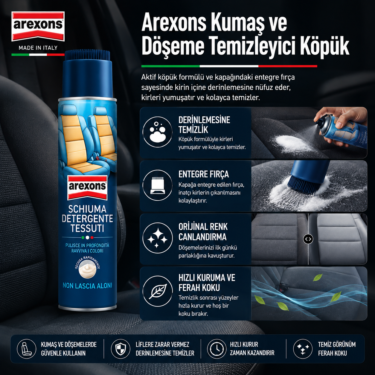 Arexons Kumaş Döşeme Araç Içi Temizleyici Köpük 400 ml