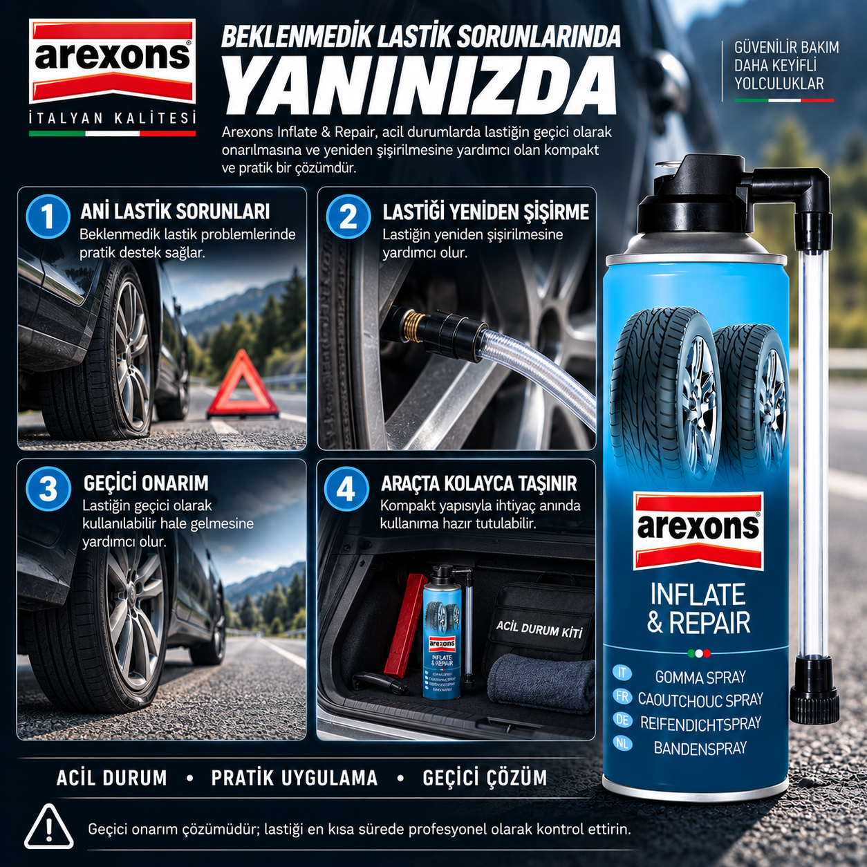 Arexons Lastik Şişirme Tamir Köpüğü 300 ml