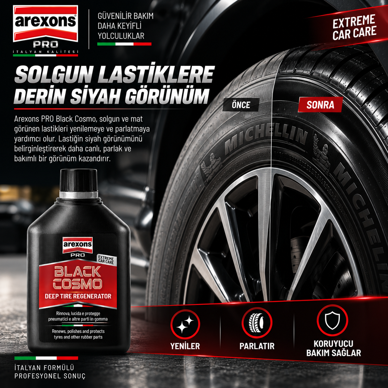 Arexons Pro Black Cosmo - Lastik Parlatıcı Yenileyici 500 ml