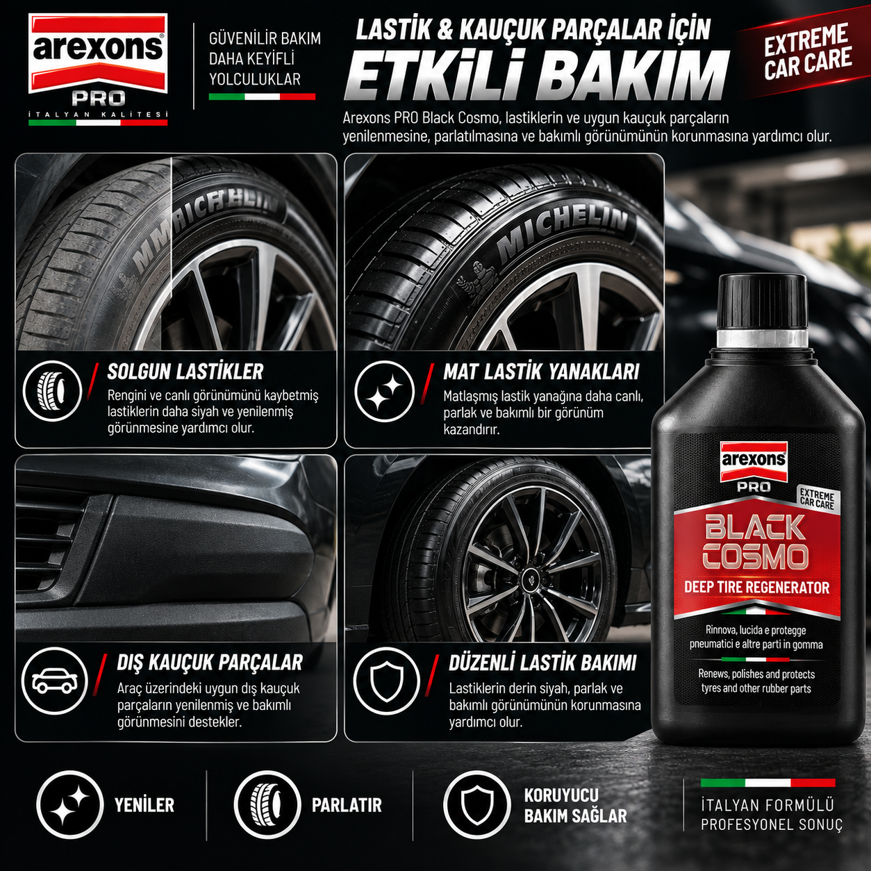 Arexons Pro Black Cosmo - Lastik Parlatıcı Yenileyici 500 ml