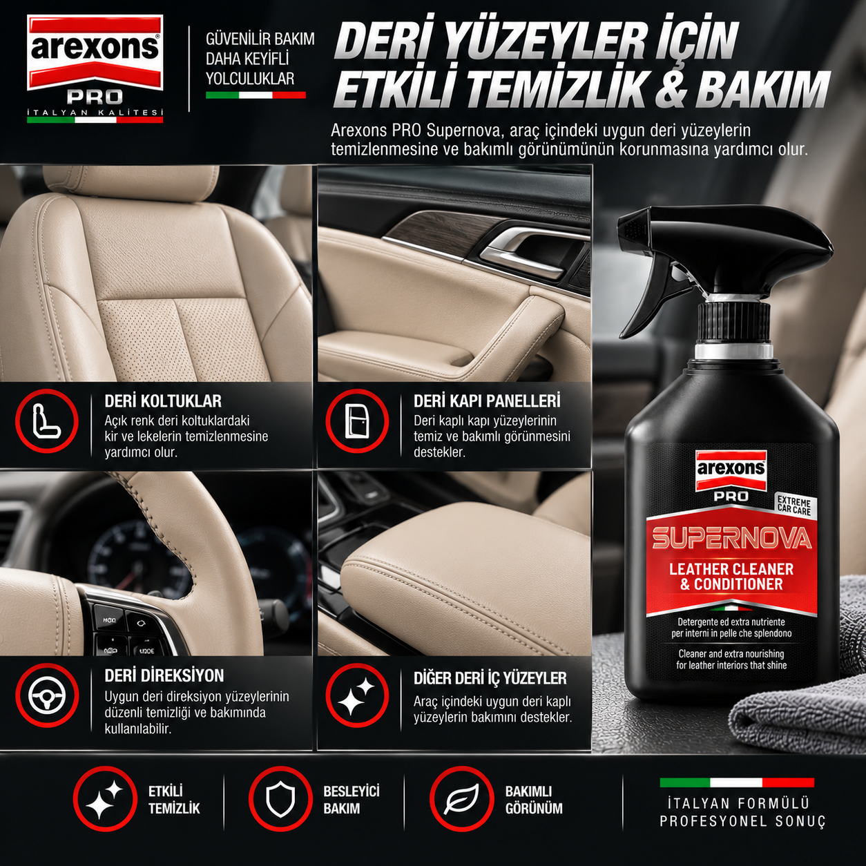 Arexons Pro Supernova - Deri Temizleyici Yenileyici ve Bakım Spreyi 500 ml