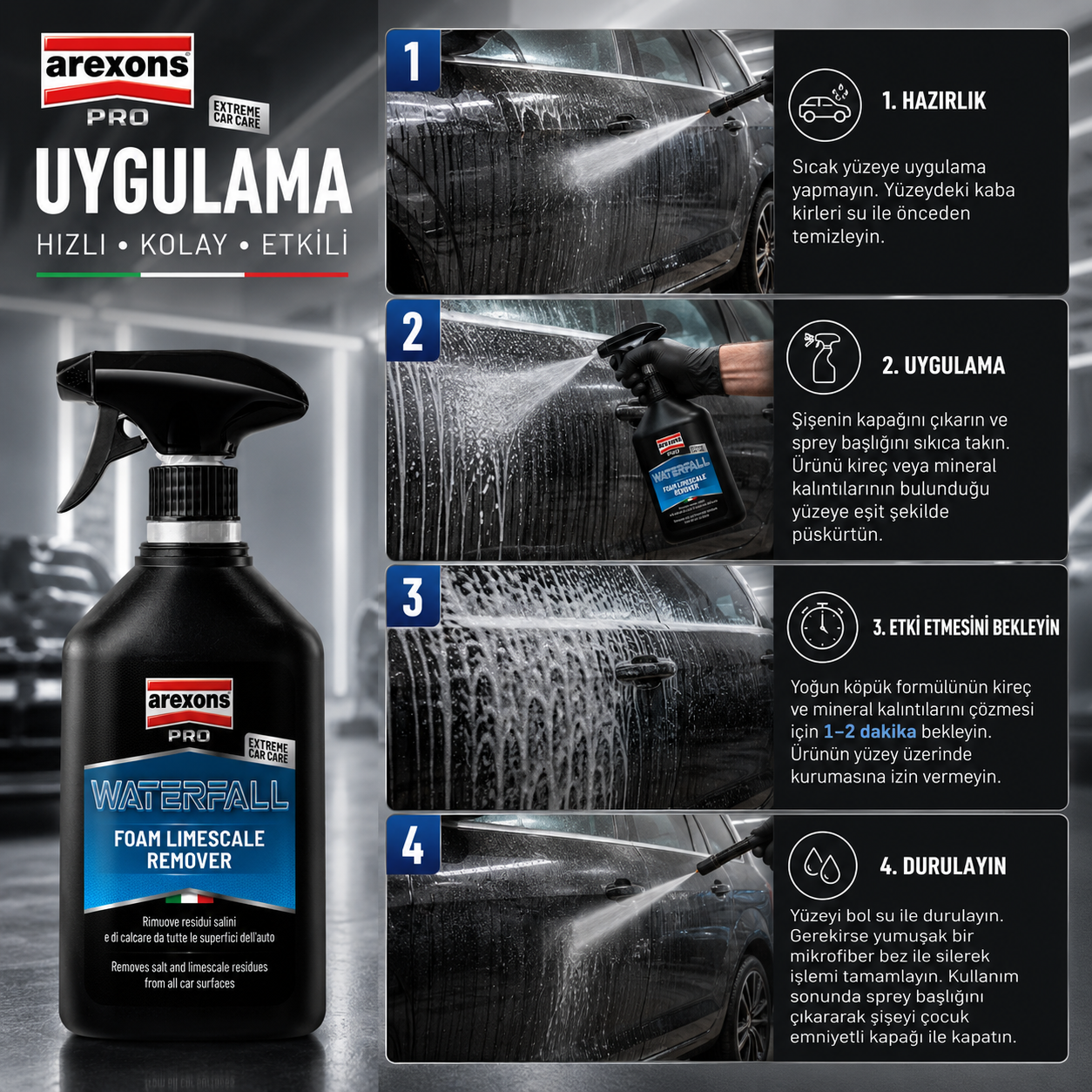 Arexons Pro Waterfall - Kireç Sökücü Köpük 500 ml