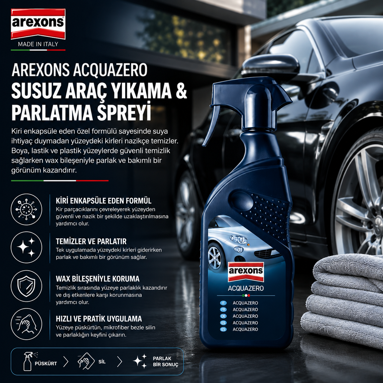 Arexons Susuz Araç Yıkama Parlatma Sprey 400 ml