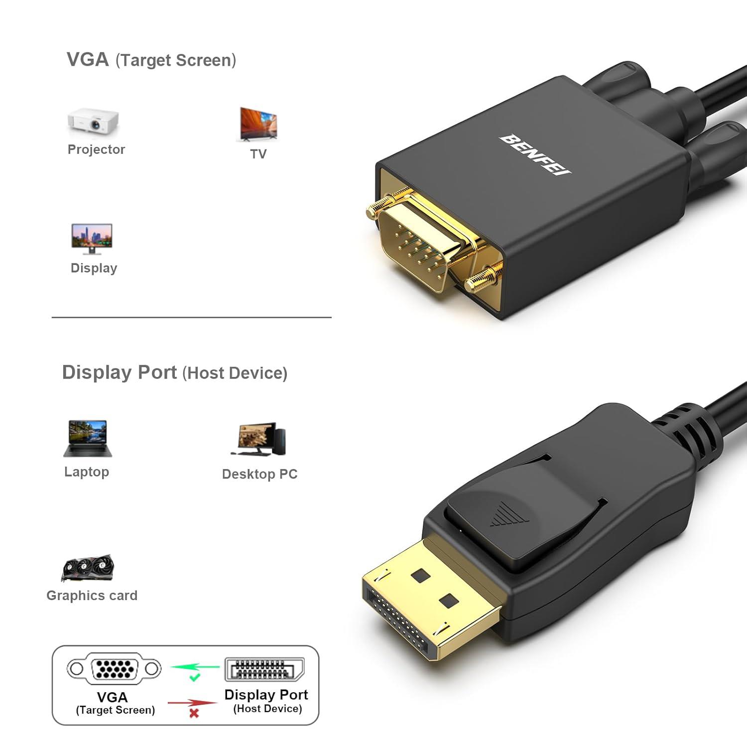 BENFEI DisplayPort - VGA Kablo, 1.8 Metre | Bilgisayar/Laptoptan Monitör/Projeksiyon VGA Girişine | Altın Kaplama Adaptör Uç | HDMI veya USB ile Uyumsuz, Tek Yönlü Dönüştürücü