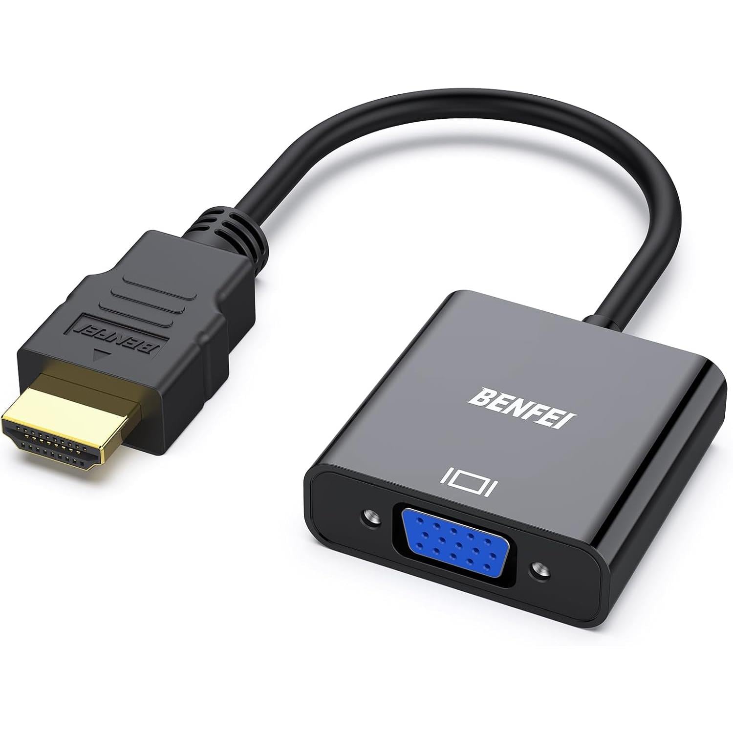 BENFEI HDMI - VGA Adaptör | Altın Kaplama Erkek HDMI - Dişi VGA Dönüştürücü | Siyah