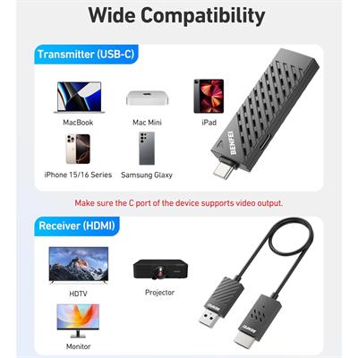 BENFEI Kablosuz USB-C Verici ve HDMI Alıcı Kiti