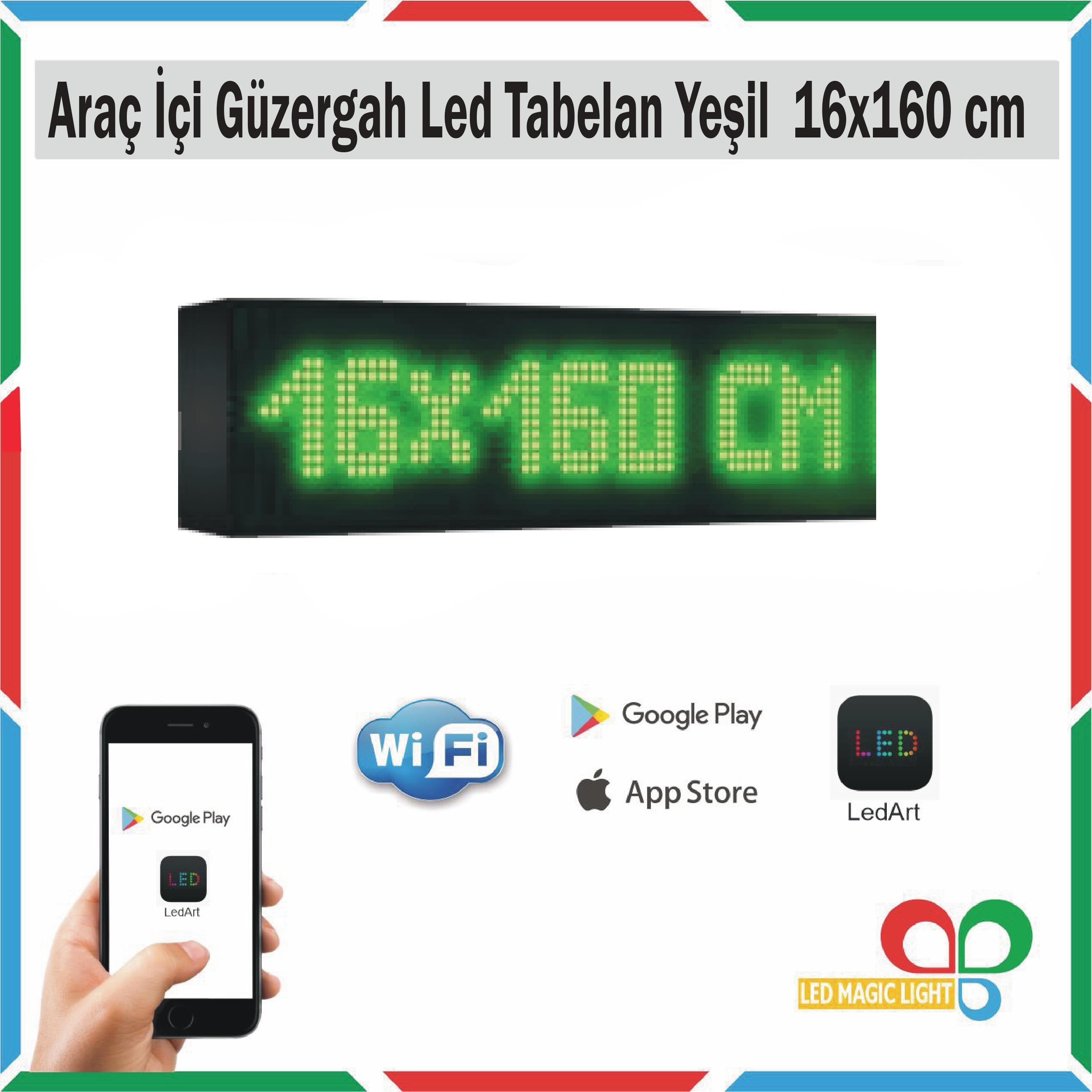 16x160  Yeşil  Araç içi Güzergah Led Tabela Kayan Yazı