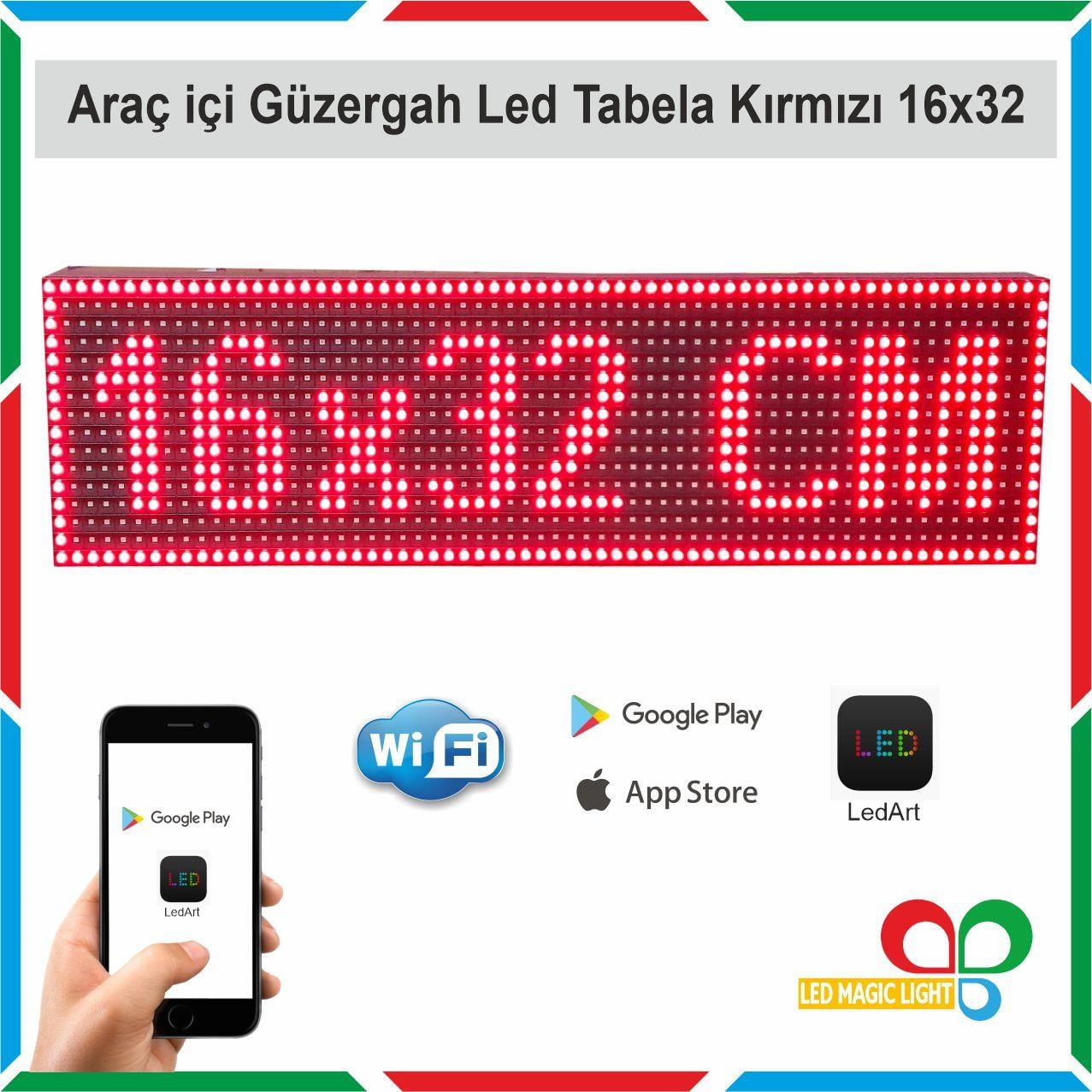 16x32 cm Kırmızı Araç Içi Güzergah Led Tabela Kayan Yazı