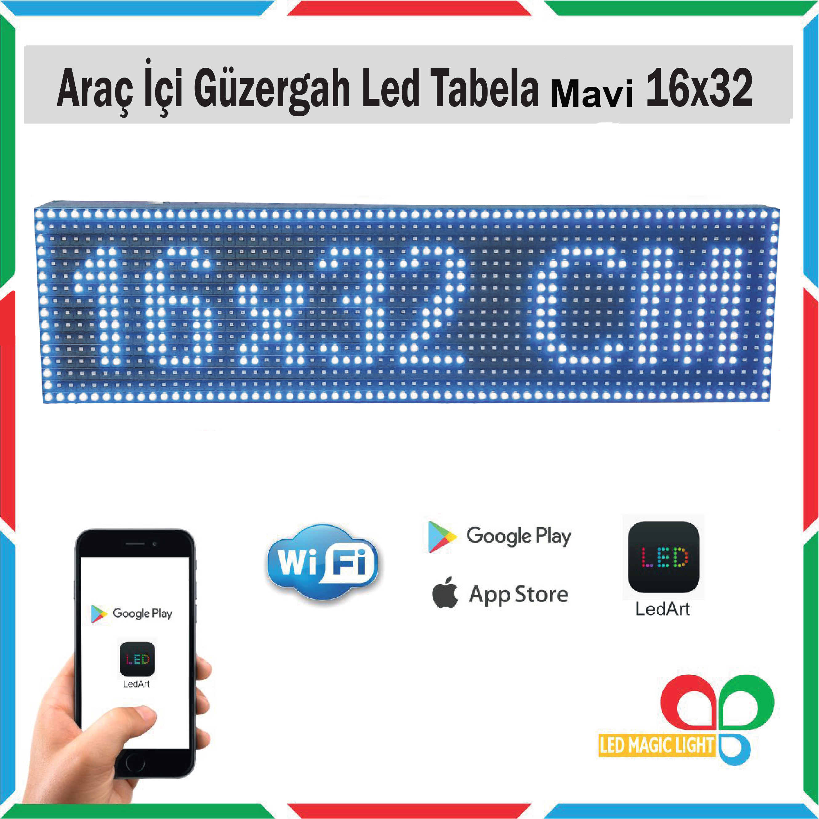 16x32 Mavi Araç içi Güzergah Led Tabela Kayan Yazı