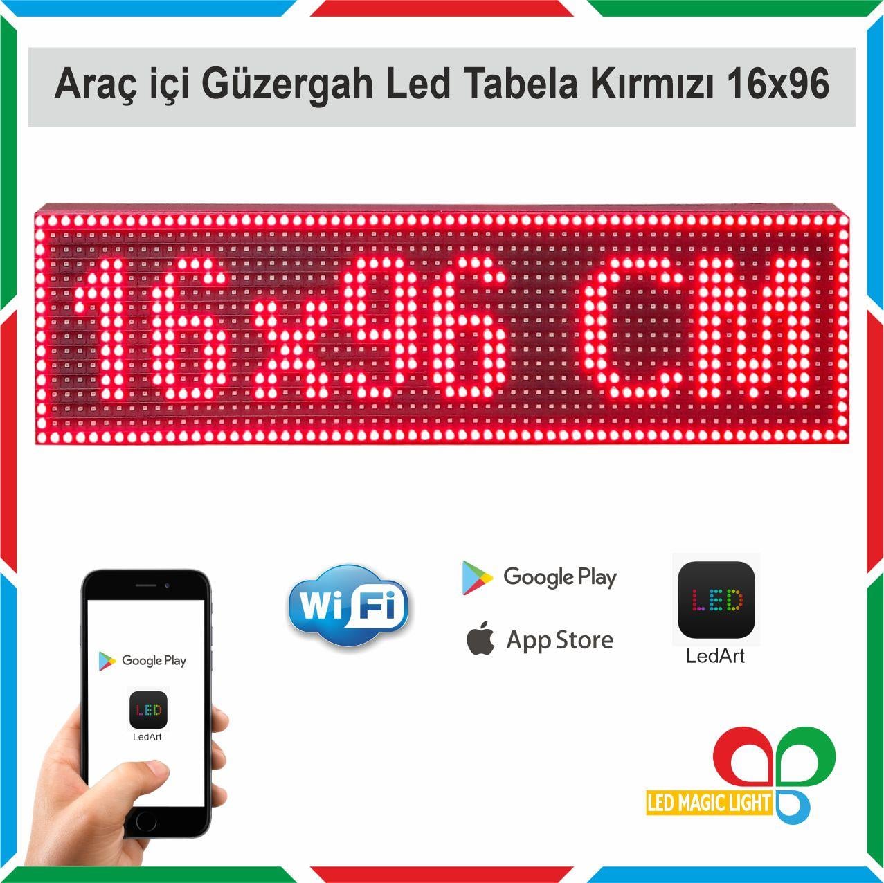 16x96 Kırmızı Araç içi Güzergah Led Tabela Kayan Yazı