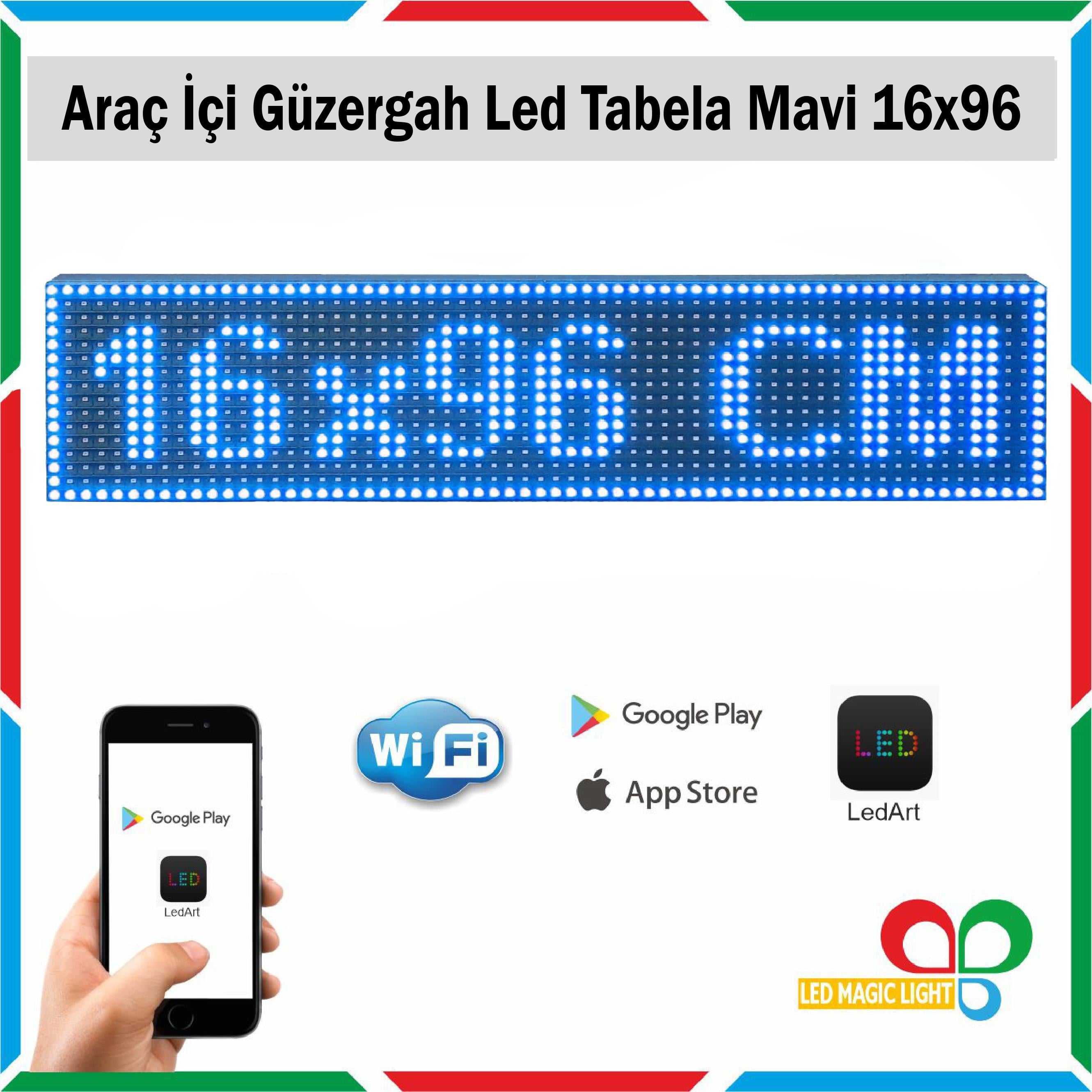 16x96 Mavi Araç içi Güzergah Led Tabela Kayan Yazı