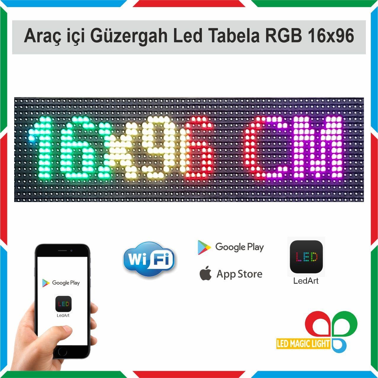 16x96 RGB(Full Renk) Araç içi Güzergah Led Tabela Kayan Yazı