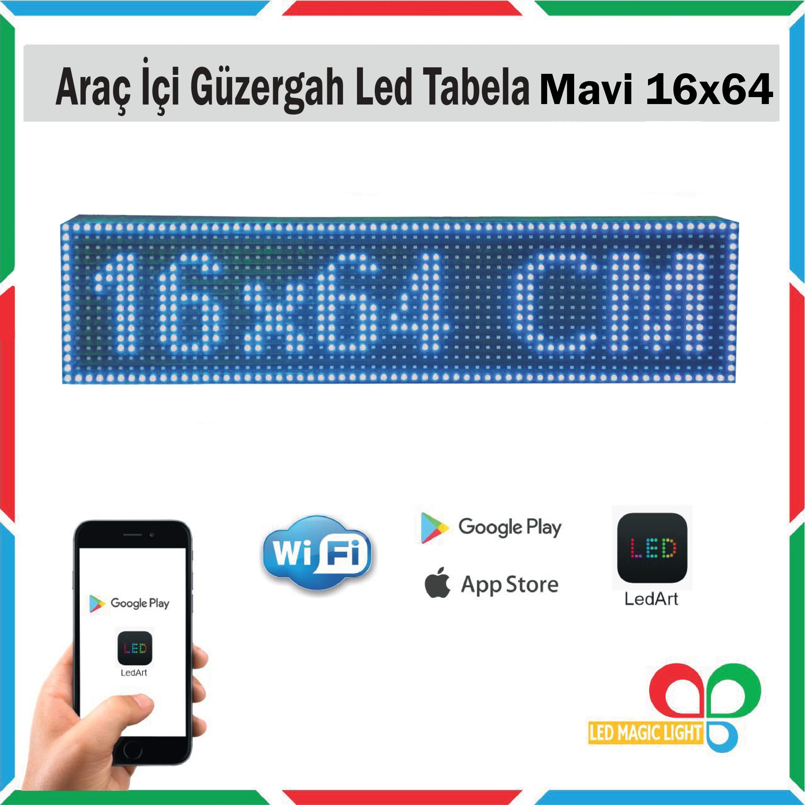  16x64 Mavi  Araç Içi Güzergah Led Tabela Kayan Yazı