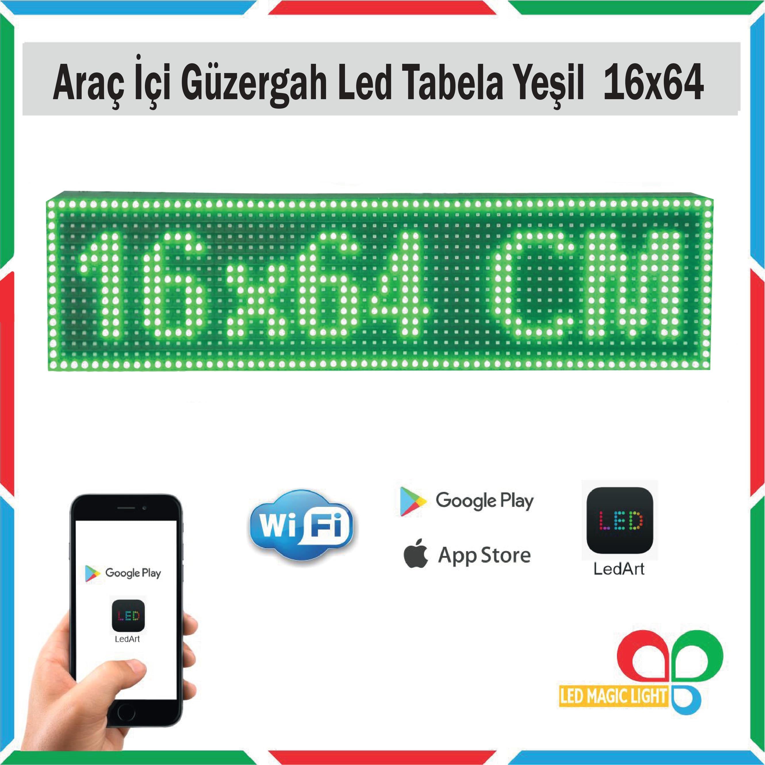  16x64 Yeşil Araç Içi Güzergah Led Tabela Kayan Yazı
