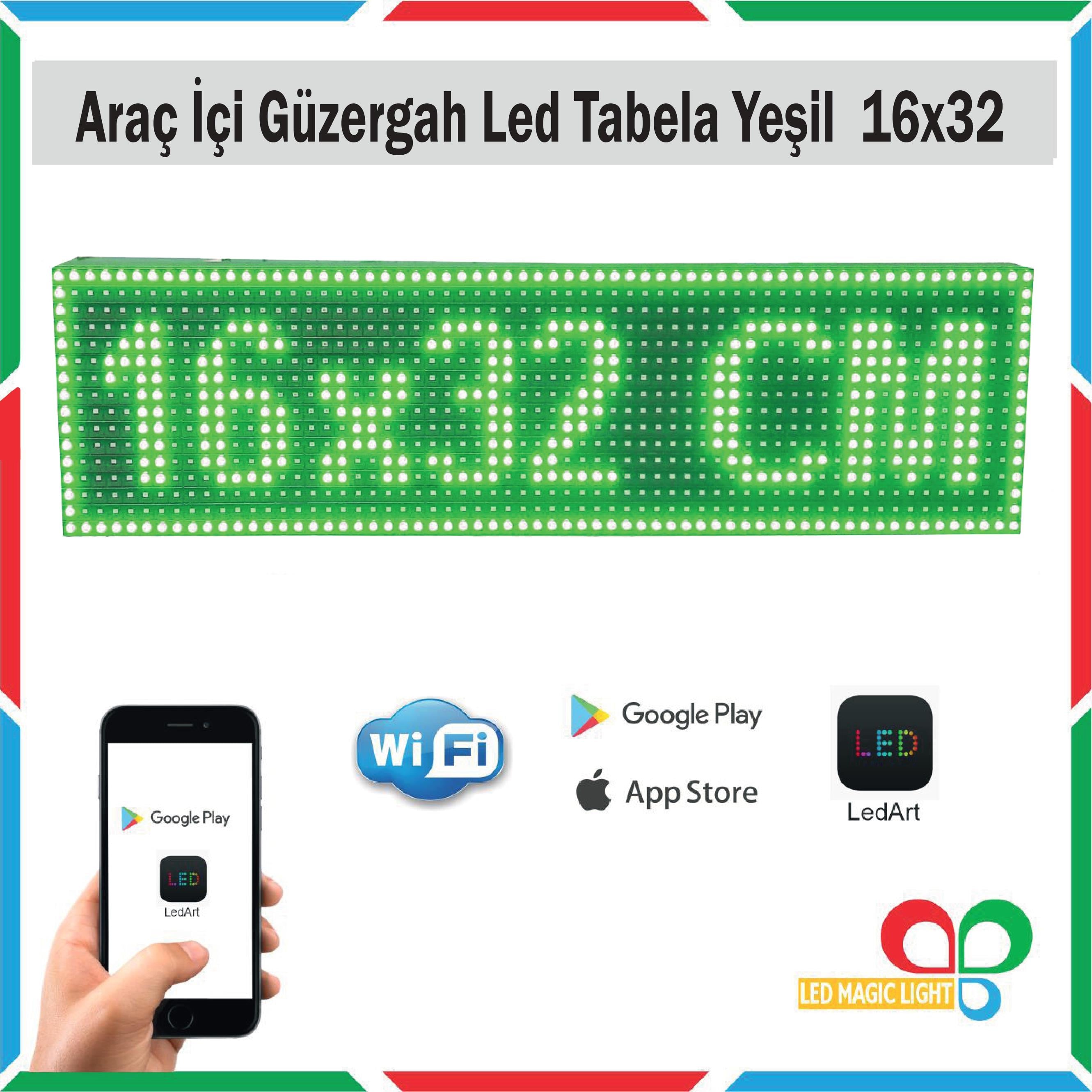 16x32 cm Yeşil Araç Içi Güzergah Led Tabela Kayan Yazı