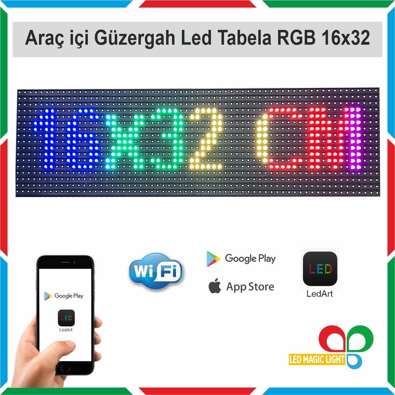 16x32 RGB(Full Renk) Araç içi Güzergah Led Tabela Kayan Yazı
