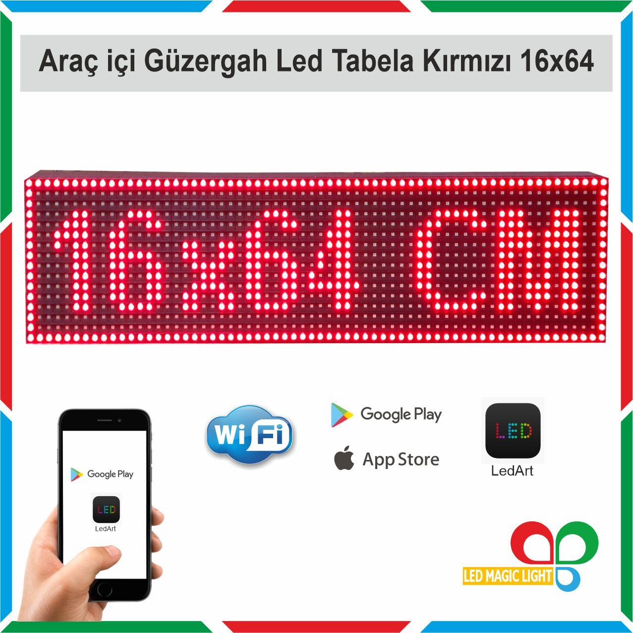16x64 Kırmızı Araç Içi Güzergah Led Tabela Kayan Yazı