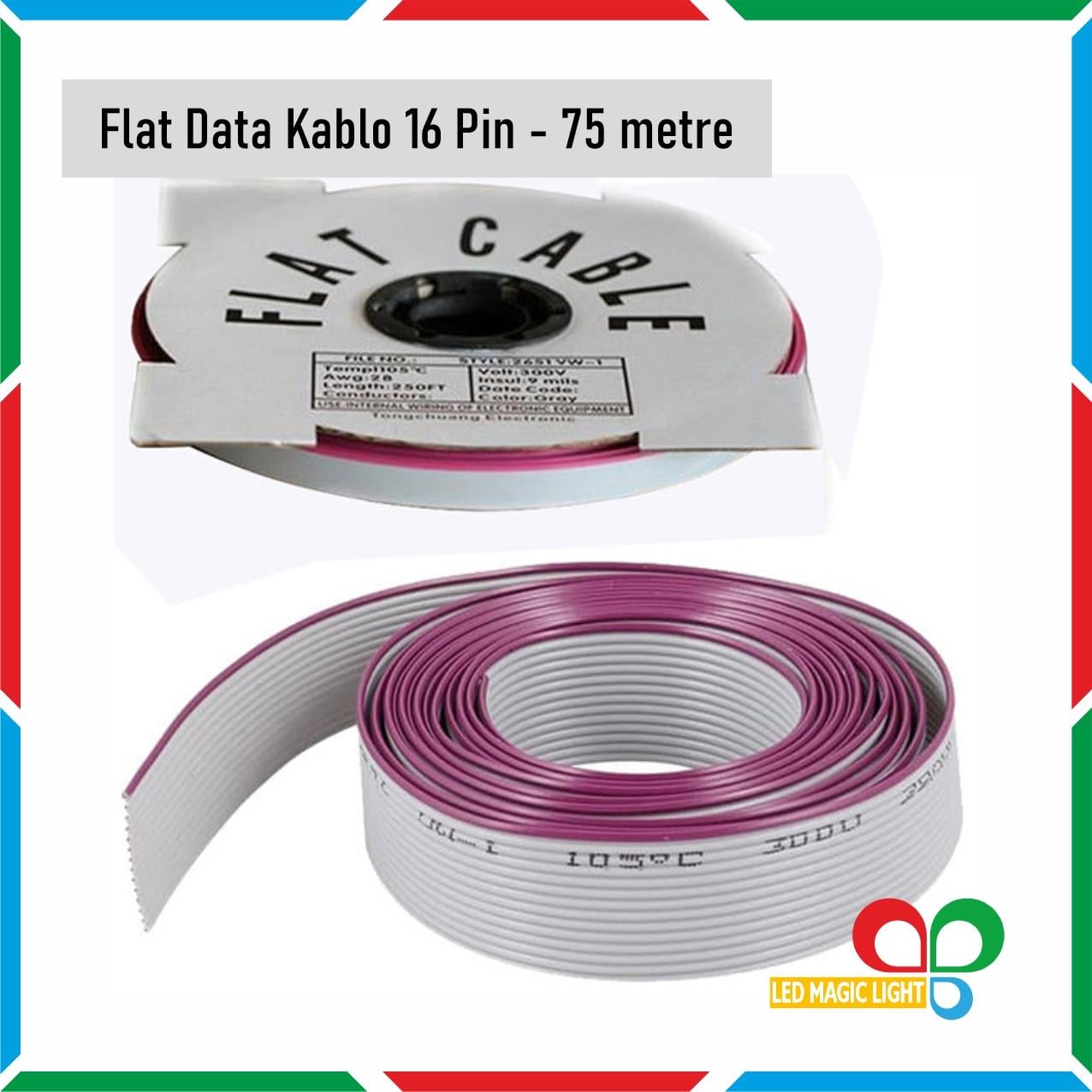 FLAT DATA KABLO – KAYAN YAZI KABLO TOPU 16 PİN – 75 m
